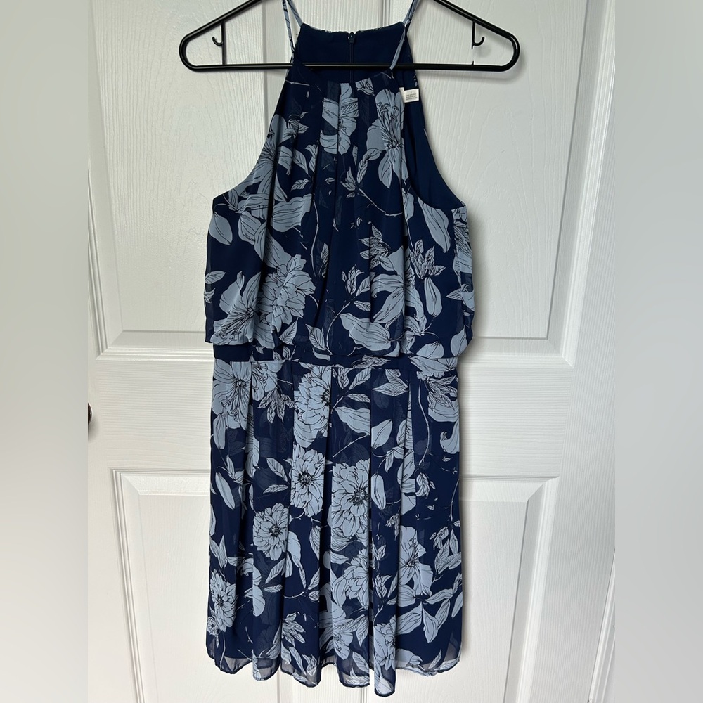 Eliza J Blue Floral Halter Pleated Midi Dress Size 6 - Picture 11 of 13